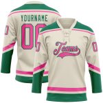 Personalized Hockey Jersey in Cream Pink & Kelly Green with Lace Neck Design Personalized Cream Pink-Kelly Green Hockey Lace