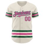 Custom Name and Number Personalized Pink and Green Authentic Baseball Jersey Personalized Cream Pink-Kelly Green Line Authentic