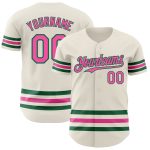 Custom Name and Number Personalized Pink and Green Authentic Baseball Jersey Personalized Cream Pink-Kelly Green Line Authentic