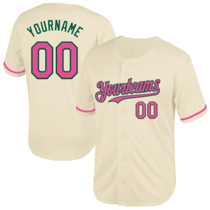 Personalized Pink and Green Mesh Baseball Jersey with Custom Name and Number - Authentic Throwback Team Style Personalized
