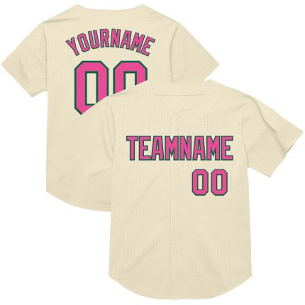Personalized Pink Green Authentic Throwback Baseball Jersey - Customizable Mesh Design Personalized Cream Pink-Kelly Green