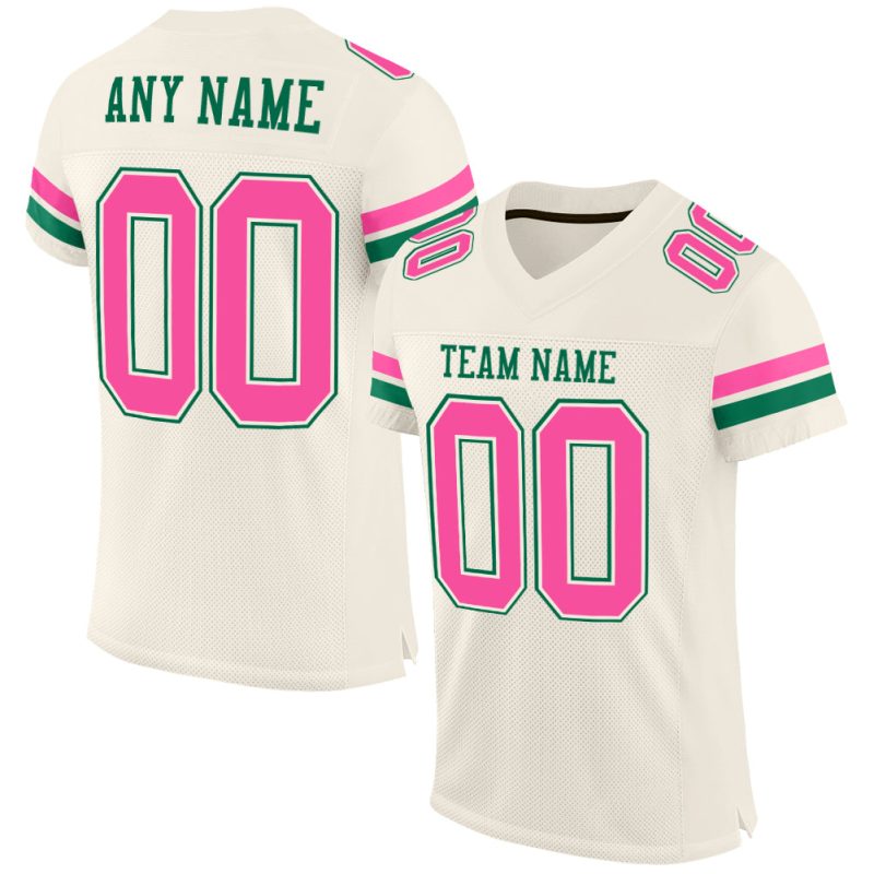 Personalized Cream Pink Kelly Green Mesh Football Jersey for Men and Women Personalized Cream Pink-Kelly Green Mesh Football