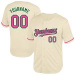 Personalized Cream Pink Kelly Green Mesh Baseball Jersey - Throwback Style Personalized Cream Pink-Kelly Green Mesh Throwback