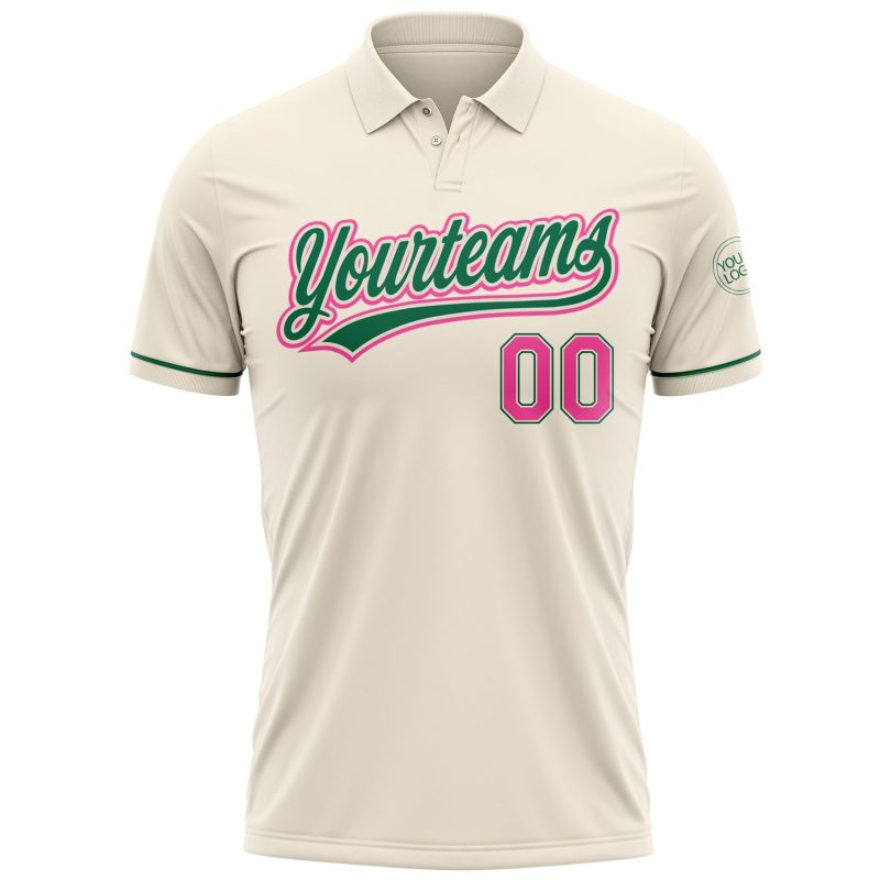 Personalized Pink and Green Vapor Performance Golf Polo Shirt Personalized Cream Pink-Kelly Green Performance Vapor Golf