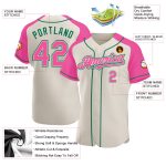 Custom Cream Pink Kelly Green Baseball Jersey with Raglan Sleeves Personalized Cream Pink-Kelly Green Raglan Sleeves Baseball