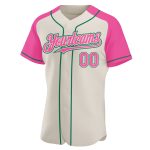 Custom Cream Pink Kelly Green Baseball Jersey with Raglan Sleeves Personalized Cream Pink-Kelly Green Raglan Sleeves Baseball