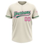 Personalized Softball Jersey Unisex Two-Button in Cream Pink and Kelly Green, Lightweight and Comfortable Personalized Cream