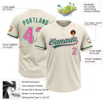 Personalized Softball Jersey Unisex Two-Button in Cream Pink and Kelly Green, Lightweight and Comfortable Personalized Cream