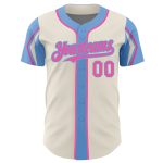 Custom Name and Number Authentic Baseball Jersey in Cream, Pink & Light Blue - Personalized Arm Shapes Design Personalized