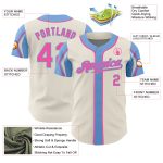 Custom Name and Number Authentic Baseball Jersey in Cream, Pink & Light Blue - Personalized Arm Shapes Design Personalized