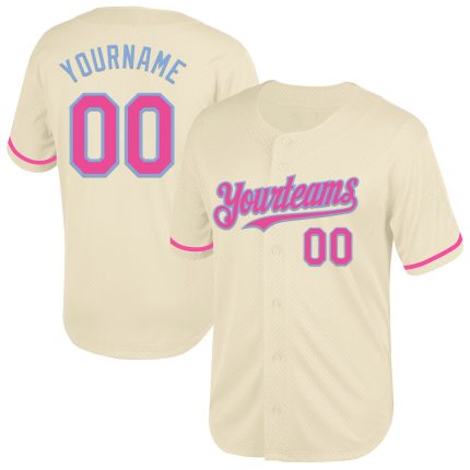 Custom Cream Pink Light Blue Throwback Baseball Jersey for Women Personalized Cream Pink-Light Blue Mesh Throwback Baseball