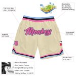 Personalized Pink Light Blue Basketball Shorts for Men and Women - Throwback Style Personalized Cream Pink-Light Blue Throwback