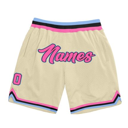 Personalized Pink Light Blue Basketball Shorts for Men and Women - Throwback Style Personalized Cream Pink-Light Blue Throwback