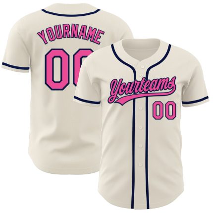 Personalized Pink Navy Baseball Jersey for Women - Custom Soft Cream Jersey Personalized Cream Pink-Navy Baseball Jersey