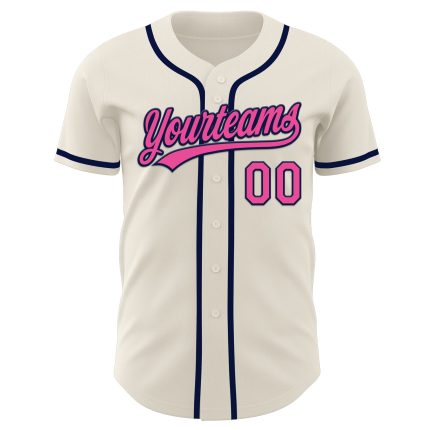 Personalized Pink Navy Baseball Jersey for Women - Custom Soft Cream Jersey Personalized Cream Pink-Navy Baseball Jersey