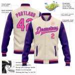 Personalized Two Tone Bomber Jacket Cream Pink Purple Black Full-Snap Varsity Letterman Personalized Cream Pink Purple-Black