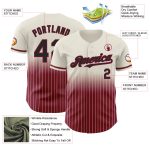 Black-Crimson Fade Personalized Fashion Baseball Jersey in Cream Pinstripe Personalized Cream Pinstripe Black-Crimson Fade