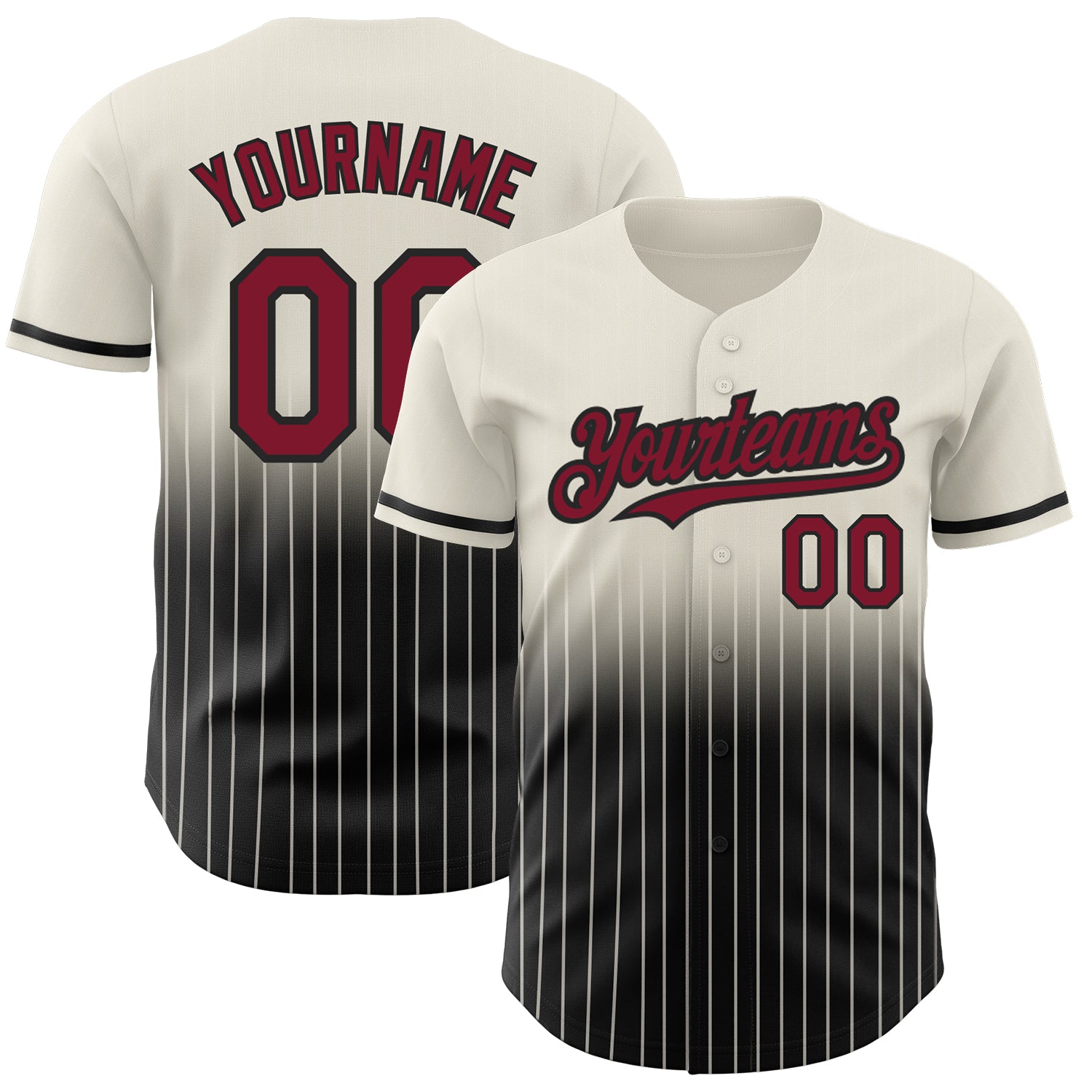 Custom Name and Number Personalized Cream Pinstripe Baseball Jersey - Crimson-Black Authentic Fade Fashion Jersey Personalized