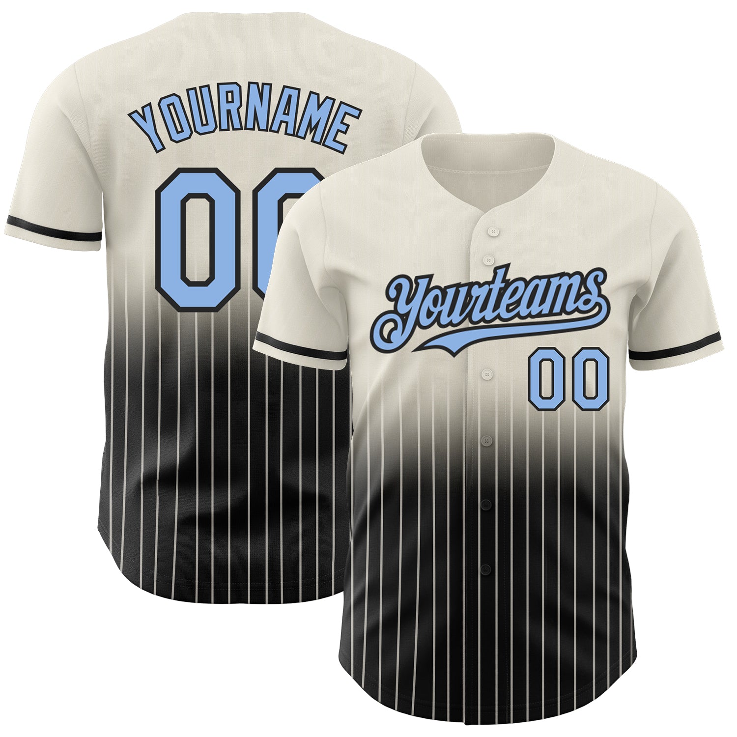 Custom Name Number Baseball Jersey - Personalized Light Blue Black Cream Pinstripe Fade Authentic Fashion Personalized Cream