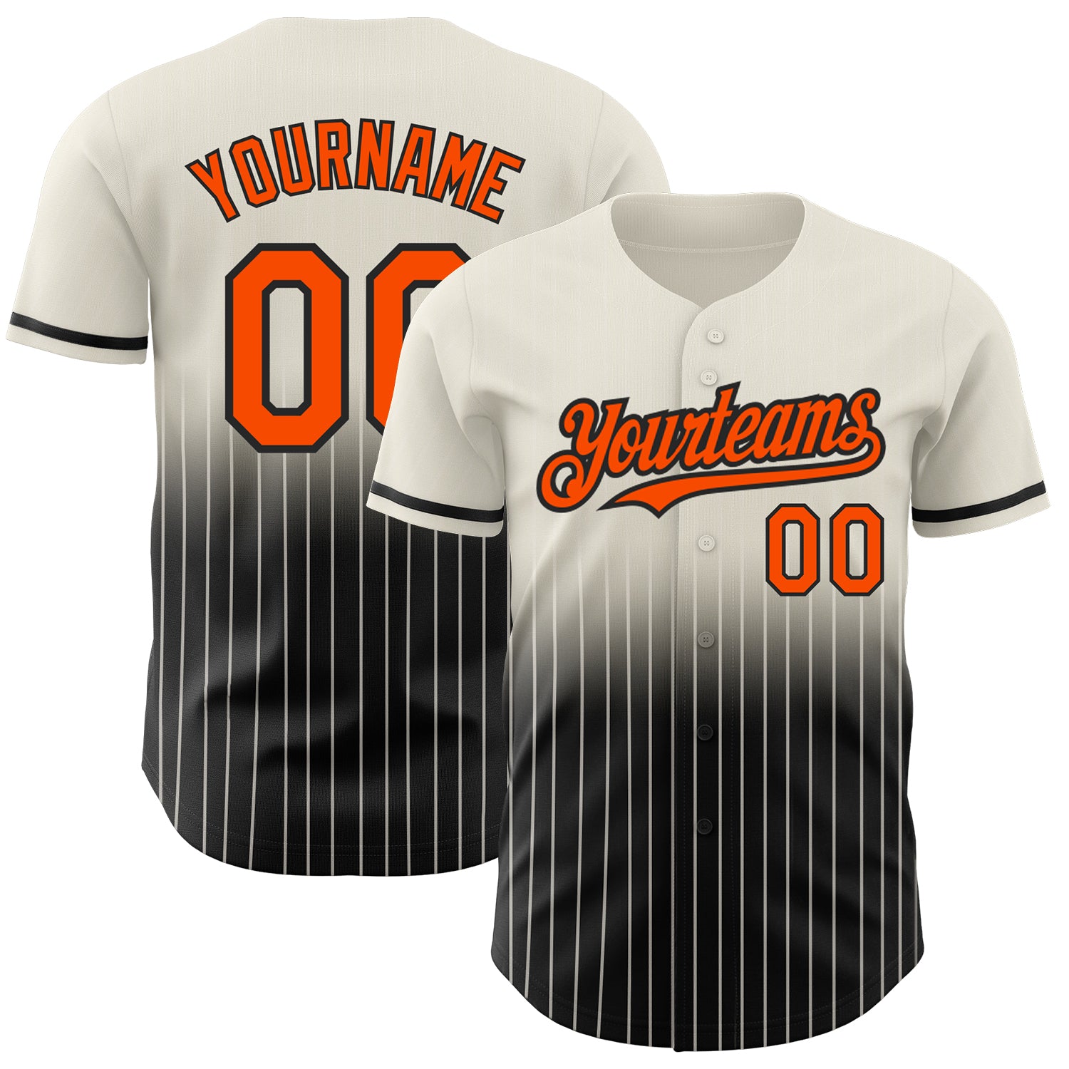 Custom Name and Number Baseball Jersey - Personalized Cream Pinstripe Orange-Black Authentic Fade Fashion Jersey for Teams