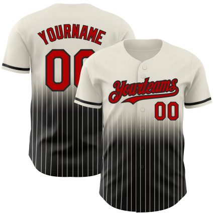Personalized Red Black Baseball Jersey with Custom Name & Number, Cream Pinstripe Authentic Fade Fashion Team Apparel Personalized