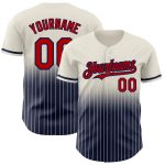 Personalized Red-Navy Fade Baseball Jersey with Cream Pinstripe Design Personalized Cream Pinstripe Red-Navy Fade Fashion