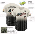 Personalized Vintage USA Flag Baseball Jersey - Black Fade Cream Pinstripe Fashion Personalized Cream Pinstripe Vintage USA
