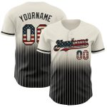 Personalized Vintage USA Flag Baseball Jersey - Black Fade Cream Pinstripe Fashion Personalized Cream Pinstripe Vintage USA
