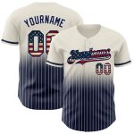 Personalized Vintage USA Flag Navy Fade Baseball Jersey Cream Pinstripe Design Personalized Cream Pinstripe Vintage USA Flag-Navy