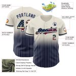 Personalized Vintage USA Flag Navy Fade Baseball Jersey Cream Pinstripe Design Personalized Cream Pinstripe Vintage USA Flag-Navy