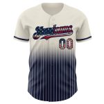 Personalized Vintage USA Flag Navy Fade Baseball Jersey Cream Pinstripe Design Personalized Cream Pinstripe Vintage USA Flag-Navy