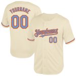 Personalized Blue Orange Cream Mesh Baseball Jersey | Throwback Style Personalized Cream Powder Blue-Orange Mesh Throwback