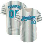 Personalized Aqua Purple Pinstripe Baseball Jersey - Custom Cream Color Personalized Cream (Purple Aqua Pinstripe) Aqua-Purple