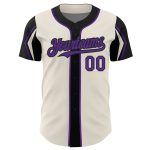 Custom Name and Number Baseball Jersey in Personalized Cream Purple-Black, 3 Color Arm Shapes, Authentic Design Personalized