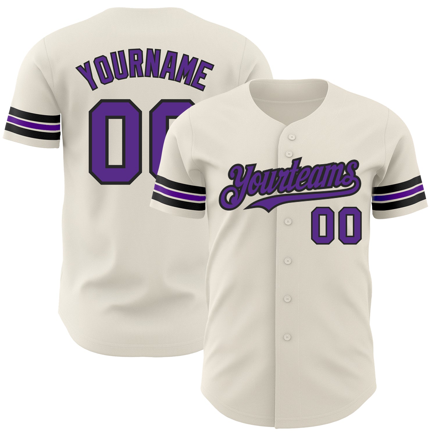 Personalized Authentic Baseball Jersey in Cream Purple-Black Color Personalized Cream Purple-Black Authentic Baseball Jersey