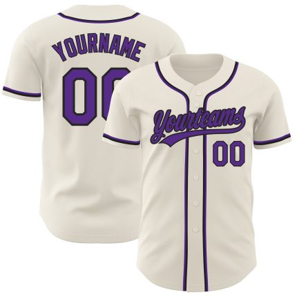 Custom Name and Number Baseball Jersey - Personalized Cream Purple-Black Authentic Team Jersey Personalized Cream Purple-Black