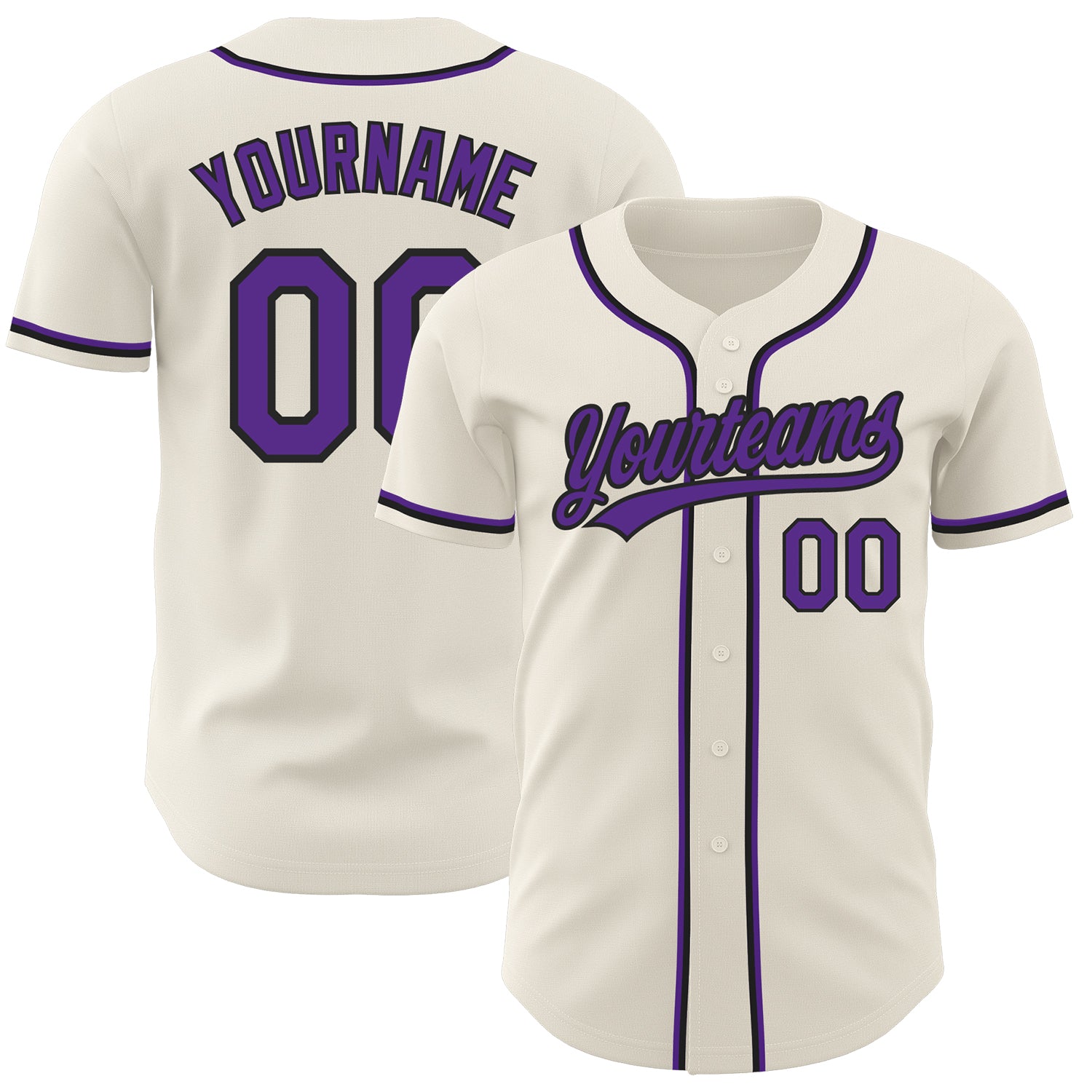 Custom Name and Number Baseball Jersey - Personalized Cream Purple-Black Authentic Team Jersey Personalized Cream Purple-Black