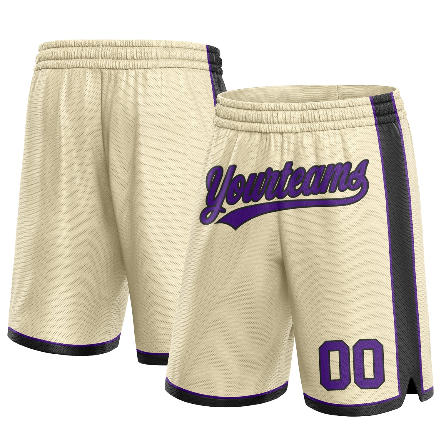 Custom Personalized Basketball Shorts with Team Name and Number - Cream Purple-Black Authentic Design Personalized Cream