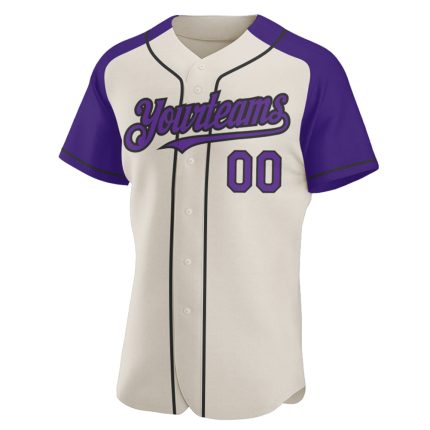 Custom Name and Number Personalized Baseball Jersey - Cream Purple Black Authentic Raglan Sleeves Personalized Cream Purple-Black