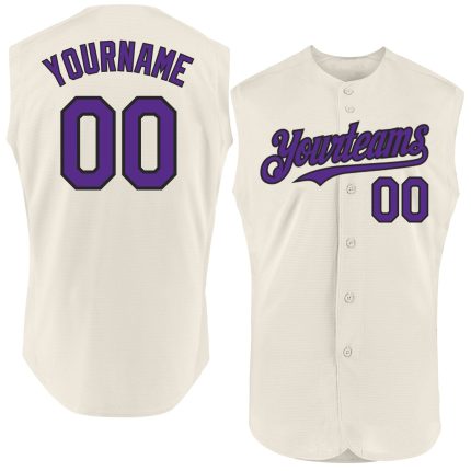 Custom Name and Number Personalized Cream Purple Black Baseball Jersey Sleeveless Authentic Team Apparel Personalized Cream