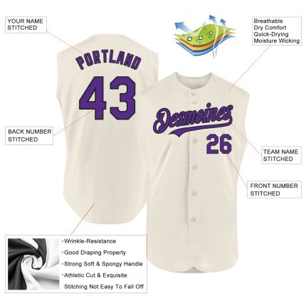 Custom Name and Number Personalized Cream Purple Black Baseball Jersey Sleeveless Authentic Team Apparel Personalized Cream