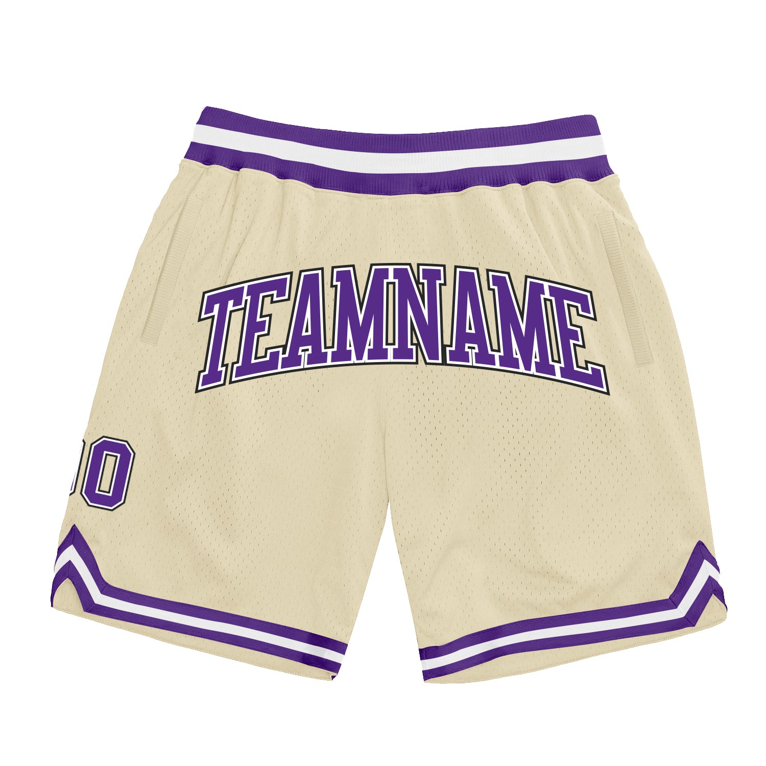 Custom Name and Number Personalized Throwback Basketball Shorts Cream Purple-Black Personalized Cream Purple-Black Authentic