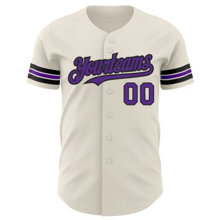 Custom Cream and Purple-Black Baseball Jersey - Personalized Sports Apparel Personalized Cream Purple-Black Baseball Jersey