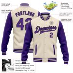 Personalized Two Tone Varsity Jacket - Cream Purple Black Bomber Full-Snap Letterman Coat Personalized Cream Purple-Black