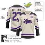Personalized Purple Black Hockey Jersey with Lace Neck Design Personalized Cream Purple-Black Hockey Lace Neck Jersey