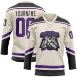 Personalized Purple Black Hockey Jersey with Lace Neck Design Personalized Cream Purple-Black Hockey Lace Neck Jersey