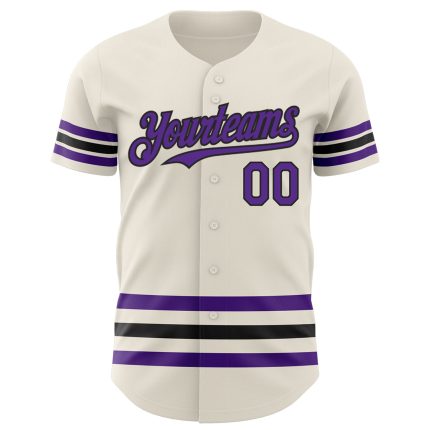 Custom Name and Number Baseball Jersey - Personalized Purple Black Cream Authentic Team Jersey Personalized Cream Purple-Black