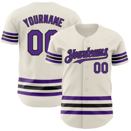 Personalized Cream Purple Black Line Baseball Jersey for Men and Women Personalized Cream Purple-Black Line Baseball Jersey
