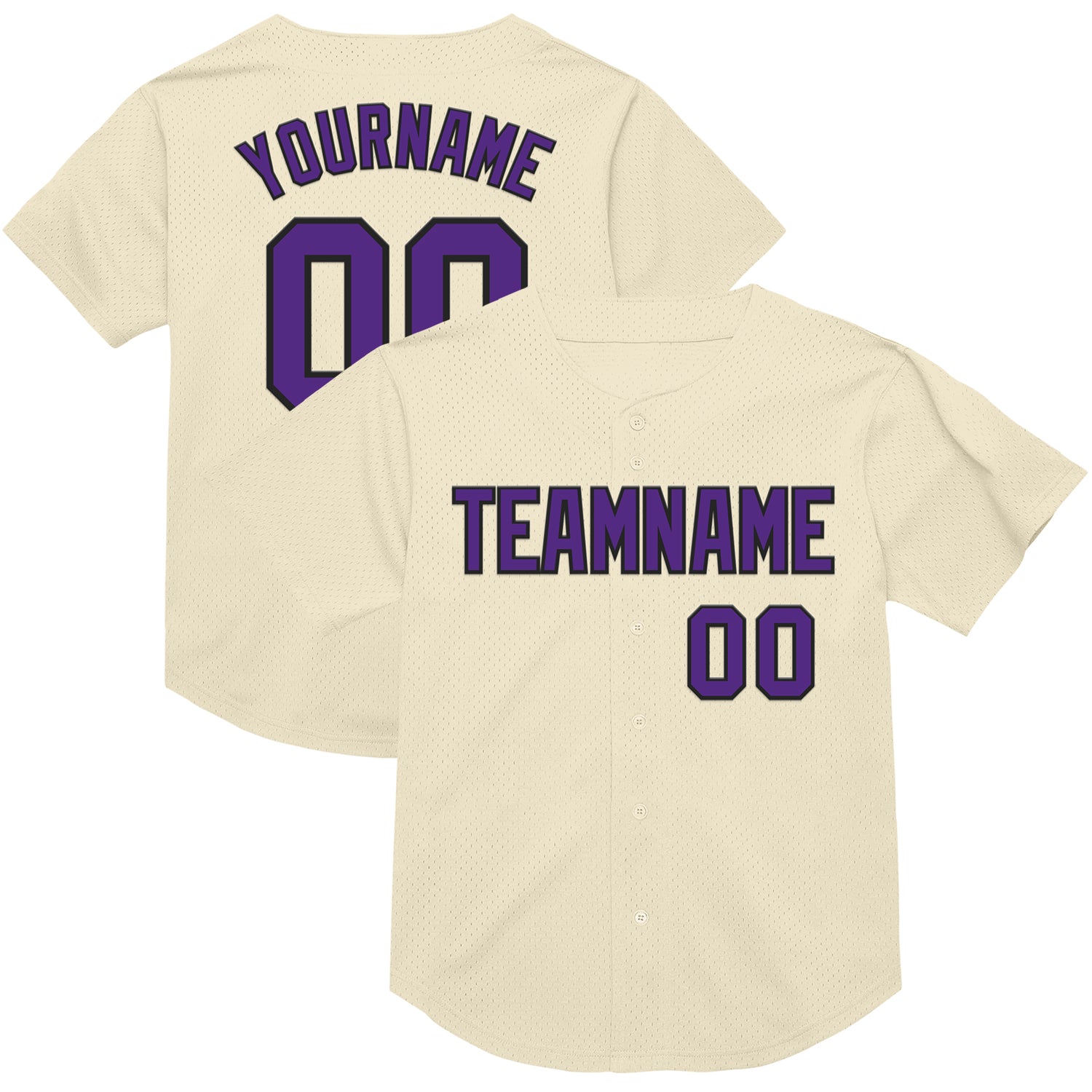 Personalized Authentic Throwback Baseball Jersey - Cream Purple-Black Mesh Design Personalized Cream Purple-Black Mesh Authentic