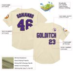 Personalized Authentic Throwback Baseball Jersey - Cream Purple-Black Mesh Design Personalized Cream Purple-Black Mesh Authentic